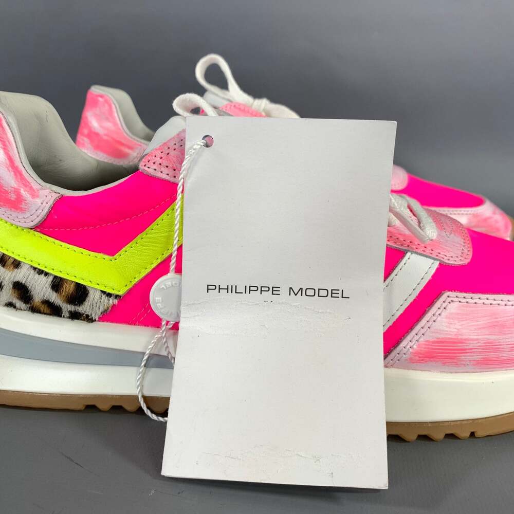 PHILIPPE MODEL Size 8 Pink White Mixed Materials Leather Lace Up Sneakers - Picture 7 of 9